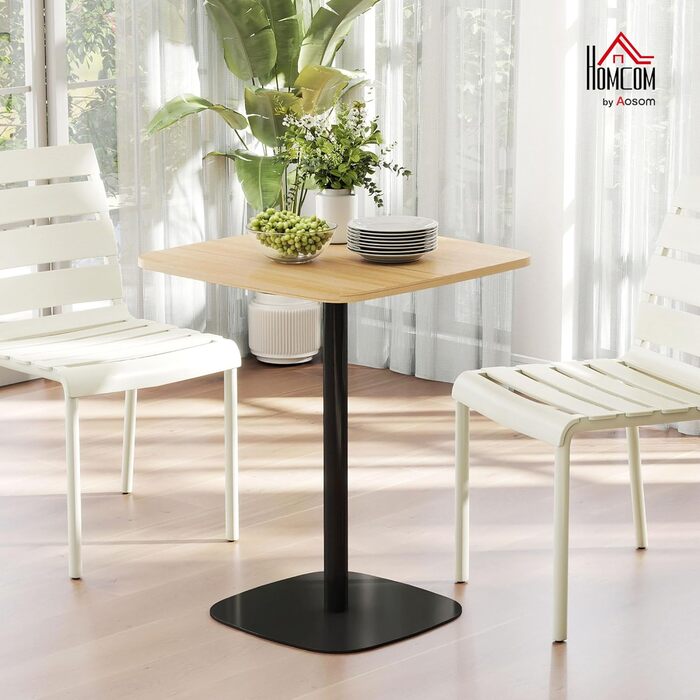 Обідній стіл HOMCOM, сучасний кухонний стіл для 2 осіб, квадратний обідній стіл 60 x 60 см зі сталевим каркасом, для кухні, їдальні, вітальні, натуральне дерево