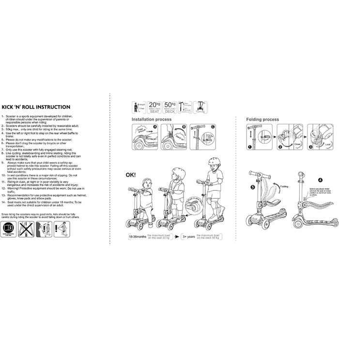 Дитячий самокат Kicknroll 3 роки, складаний самокат, 4 регульовані висоти, 3 світлодіодні колеса, протиковзка палуба 50 кг, дитячи