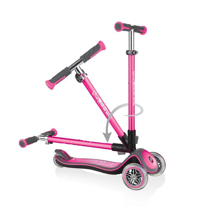 Дитячий самокат GLOBBER Elite Roller Deluxe Lights (3 роки) 3 колеса, ABEC 5, регульована висота, світлодіодні колеса, рожевий
