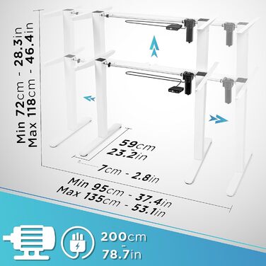 Стіл Duronic TM51 WE з регульованою висотою - електрична рама столу білого кольору для геймерів та офісу
