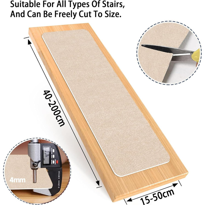 Сходинки для сходів 17 x 70 см, самоклеючі та протиковзкі, м&39який ворс, можна різати, багаторазові, 5 самоклеючих внутрішніх сходинок, килимове покриття для сходів для дітей та людей похилого віку, D