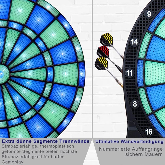 Електронна мішень для дартсу Turnart, електронна мішень для дартсу, електронна мішень для дартсу зі світлодіодним підсвічуванням цифр, професійна електронна мішень для дартсу з 6 м&39якими синіми дротиками