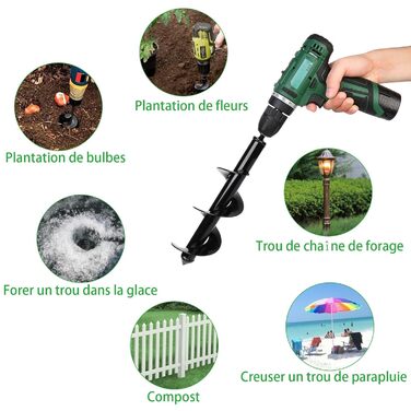 Набір садових бурів для акумуляторного шуруповерта (3 шт.) 4x42 см, 8x30 см, 4x20 см садові рукавички