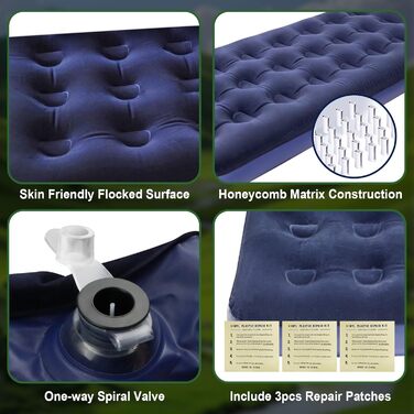 Комплект самонадувних надувних матраців Anesty, кемпінговий надувний матрац для 1 особи з вбудованим повітряним насосом, портативний надувний матрац, ідеально підходить для подорожей, активного відпочинку та гостей