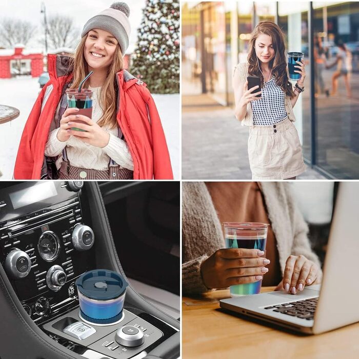 Скляні чашки UHAPEER 450 мл Набір з 2 шт. , Чашки для смузі на винос, Чашки для пиття з бризкозахищеною кришкою та соломинкою, Дор