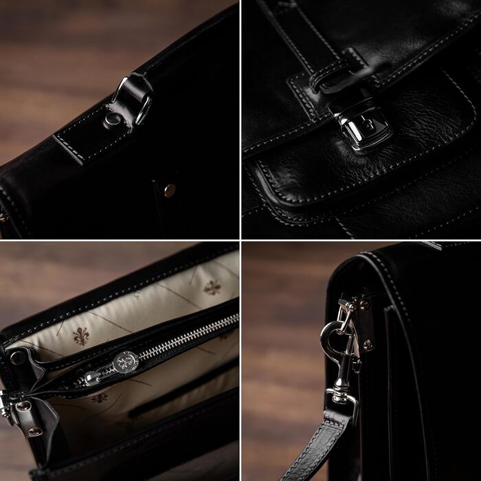 Шкіряний портфель для чоловіків - ділова сумка для ноутбука - італійська шкіряна сумка ручної роботи - сумка-месенджер чорна