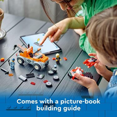 Набір для ремонту евакуатора та спортивного автомобіля LEGO City, ідея дитячого подарунка з 2 мініфігурками та аксесуарами, включа