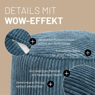 Пуф-мішок Lumaland Corduroy Компактний ігровий пуф об&39ємом 50 літрів з функцією 3-в-1 зручний стілець, практичний бічний столик та стильна підставка для ніг для приміщень Ø 25 x 45 см Темно-синій 25 x 45 см Темно-синій