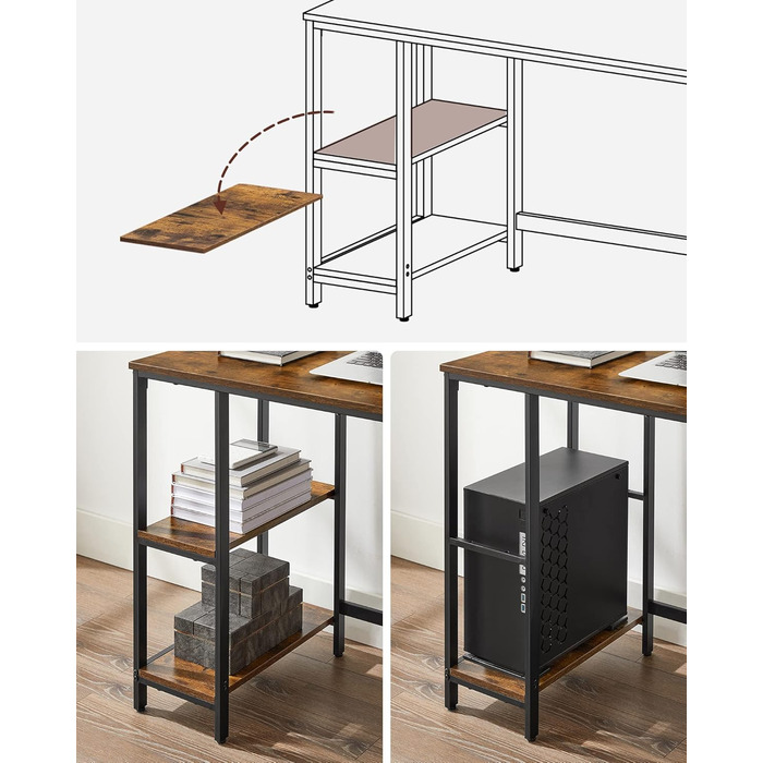 Стіл VASAGLE, комп&39ютерний стіл, офісний стіл, 100 x 50 x 76 см, сучасний стиль, для кабінету, спальні, вітальні, вінтажний коричнево-чорний LWD046B01 100 x 50 см вінтажний коричневий чорний
