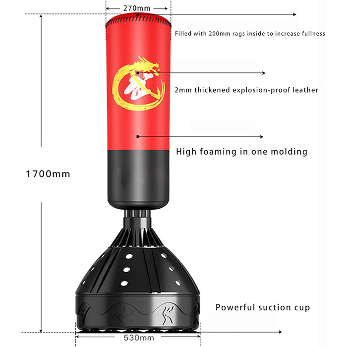 Вільно стоячий боксерський мішок Важкий твердий боксерський мішок Пристрій поглинання шуму вібрації для дорослих Молодіжні чоловік