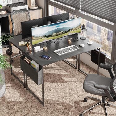 Письмовий стіл, комп&39ютерний стіл з тримачем для навушників та сумкою для зберігання, міцний робочий стіл, промисловий дизайн, ПК-стіл, невеликий офісний стіл для дому, офісу (Чорний, 120 x 60 x 75 см) Чорний 120 x 60 x 75 см