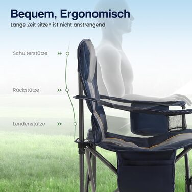 Складаний кемпінговий стілець HIGH POINT SPORTS, комплект з 2 шт. , вантажопідйомність 200 кг, м&39який складний стілець з підсклянниками, XXL складний рибальський стілець з підлокітниками, вуличний стілець, синій