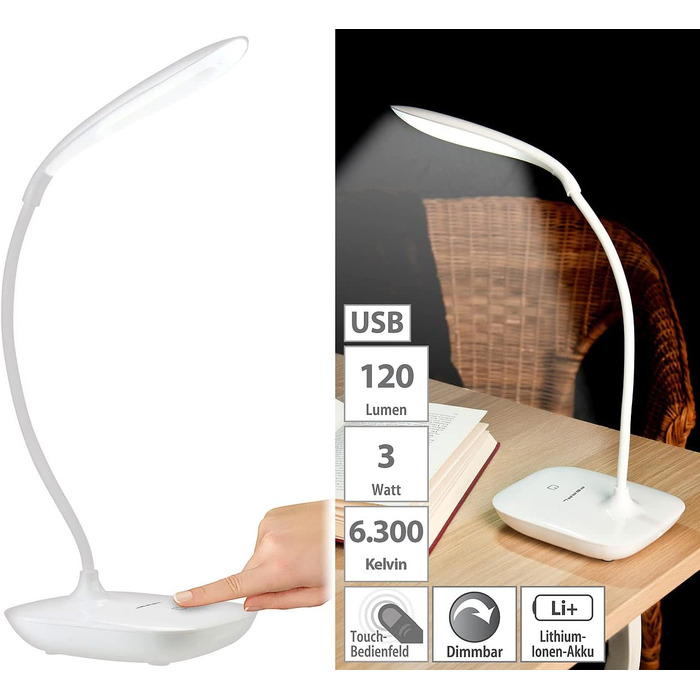 Лампа PEARL Gooseneck набір з 2 настільних ламп Gooseneck, 3 Вт COB LED і акумуляторна батарея, USB (USB-світло, бездротова світлодіодна настільна лампа, батарея настільної лампи)