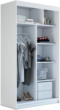 Шафа-купе з розсувними дверима, 2-дверна з дзеркалом, 120 см (білий/білий/білий) Білий/білий/білий 120 x 215