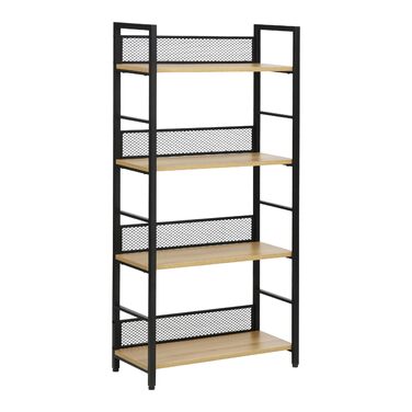 Книжкова полиця, Окремостояча полиця, 4 полиці, Промисловий дизайн, 1260x28 см Дерево/Чорний 4dc, 4