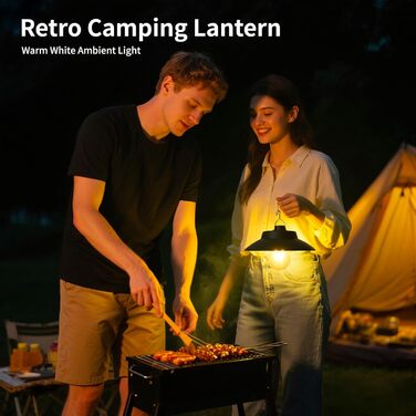 Ретро-ліхтар для кемпінгу світлодіодний акумуляторний, 200 люмен, водонепроникний IPX4, акумуляторний з батареєю 2600 мАг, наметовий ліхтар для кемпінгу та надзвичайних ситуацій (теплий білий) вінтажний