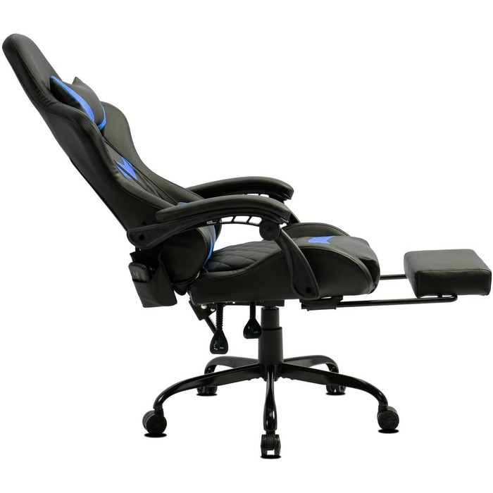Ігрове крісло Delman, гоночне крісло, офісне крісло, комп&39ютерне крісло, масажне крісло з 6 точками вібрації, крісло керівника, штучна шкіра, ергономічна підставка для ніг 12-0037 (синє)