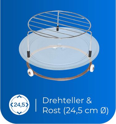 Мікрохвильова піч Exquisit MW717-070G срібло Мікрохвильова піч з грилем Гриль 900 Вт Поворотний стіл 245 мм Ø Місце для приготування їжі 20 літрів Лаковані 5 рівнів потужності Програма розморожування Таймер Мікрохвильова піч Гриль Срібло