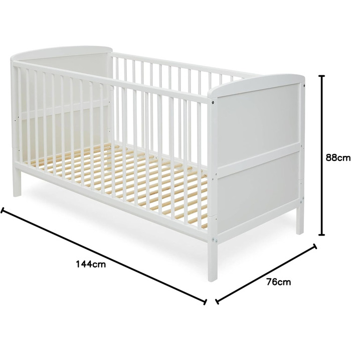 Дитяче ліжко/ліжечко Kids Collective 70x140, що трансформується, з регульованою висотою та знімними поручнями Білий масив сосни, зроблено в Європі Від народження до 6 років 70 x 140 см, білий