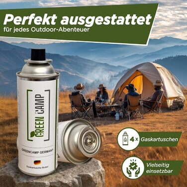 Газовий пальник GREEN CAMP з картриджем 227 г Зварювальний пальник, макс. температура 1300C Паяльна лампа з п&39єзорозпалом Кухонний пальник Бунзена (4 газові картриджі)