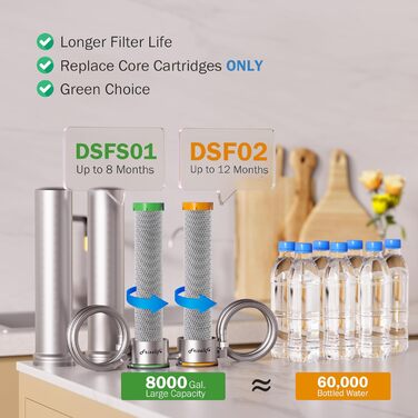 Система фільтрації води Frizzlife UDS99-S під раковиною, 8-ступенева фільтрація води з прямим підключенням, 0,5 мікрона, зменшує вміст свинцю, хлору, важких металів, вапна та вапняку на 99,99, нержавіюча сталь