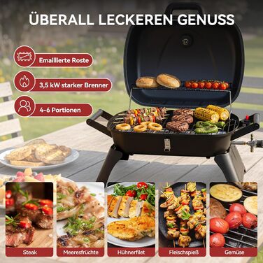 Газовий гриль Royal Gourmet 3,5 кВт портативний настільний гриль з ручками та складаними ніжками для кемпінгу, саду та балкона