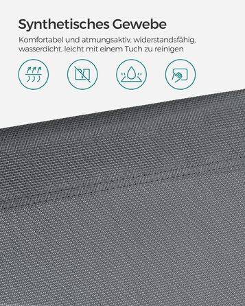 Шезлонг SONGMICS, розкладний крісло-реклайнер, 193 x 53 x 29 см, витримує до 150 кг, сонцезахисний козирок, підголівник, регульована спинка, для саду, басейну, патіо, темно-сірий GCB19UV1 темно-сіра подушка не входить до комплекту