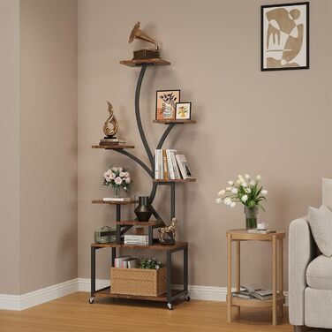 Підставка для рослин HAUSPROFI 154 см, 8-рівнева металева та дерев&39яна полиця для кількох рослин із фіксуючими колесами, декоративні квіткові сходи для саду та балкону - чорна (без лампи для вирощування)