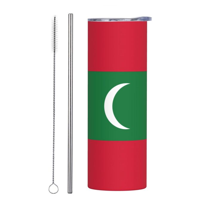 Кухоль з прямою трубочкою, дизайн мальдівський прапор, дорожній кухоль з принтом, підходить для кемпінгу, офісу та дому, 590 мл