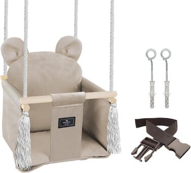 Дитячі гойдалки в приміщенні на відкритому повітрі Ведмедик світло-бежевий оксамит Дитячі гойдалки Дитячі гойдалки в приміщенні Де