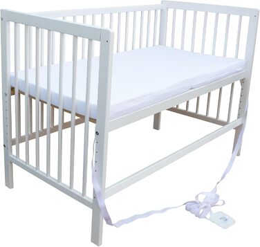 Дитяче ліжко - тумбочка - ліжко-трансформер 120x60 см з ременем, колесами та матрацом (біле з матрацом)