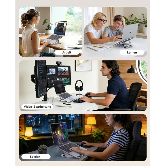 Основа для ноутбука ORICO NS1 срібляста регульована висота, алюмінієвий корпус, охолодження та поворотна база 360, ергономічний складаний стенд для ноутбуків 10-17 дюймів