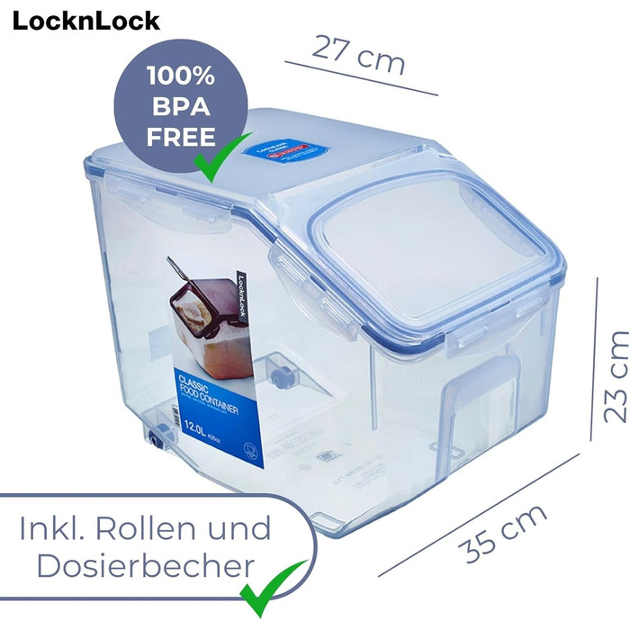 Контейнер Lock&Lock PP Classic для сипучих продуктів з кришкою з мірним стаканом 12 л 35 x 23 x 27 см Герметичний контейнер для зберігання круп, цукру, борошна та інших сипучих продуктів 12 л