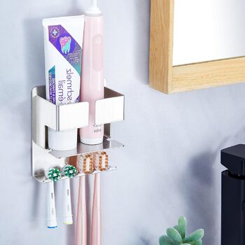 Тримач для зубної щітки - дозатор зубної пасти настінний без свердління, електричний тримач для зубної щітки самоклеючий тримач дл