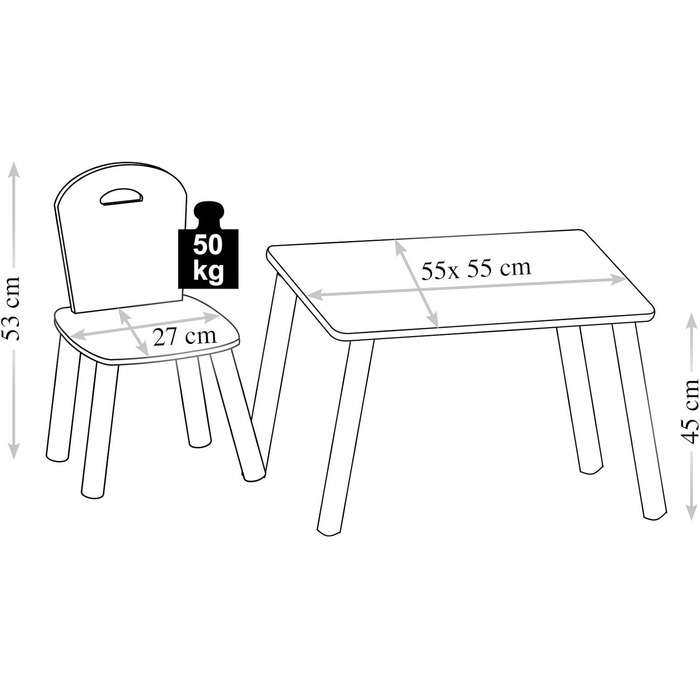 Дитячий стіл з 2 стільцями, Матеріал ДВП, Розміри 55 x 55 x 45 см, Дизайн Альпака, Колір Сірий 17702 13