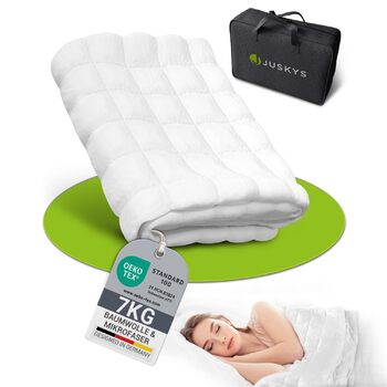 Обтяжена ковдра Juskys 135x200 Антистресова терапевтична ковдра, обтяжена ковдра зі скляними намистинами, бавовна та мікрофібра для людей з проблемами сну 7 кг 135 x 200 см - 7 кг