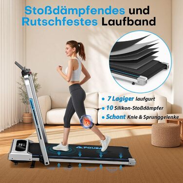 Домашня бігова доріжка, біговий килимок 5-в-1, складна бігова доріжка 12 км/год з нахилом 9, безщітковий двигун 2,75 к.с., ходун зі світлодіодним дисплеєм, сумісність із додатками, 12 програм, подвійний режим роботи, сріблясто-синій