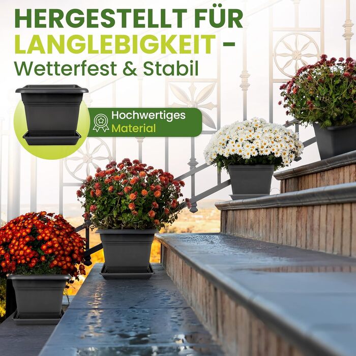 Набір із 2 великих садових горщиків 40x40 см, 46 літрів, антрацитовий, великий квітковий горщик для патіо та саду, міцний квітковий горщик, зроблено в ЄС, 2friends