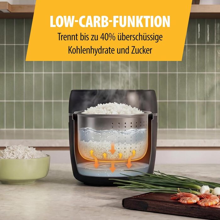 Цифровий рисовар Tristar з функцією Low-Carb, 8 автоматичних програм, об'єм 0,6 л, цифровий дисплей, легке очищення, RK-6238