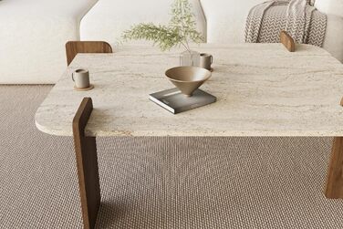 Травертин Коричневий Журнальний столик, Сучасний диванний столик, Дерев&39яний стіл для вітальні з полицями та місцем для зберігання з дверцятами, Дизайн 93335 Бежевий, 17 Brilliance