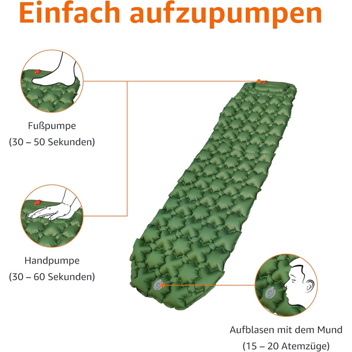 Килимок для сну Storeo Basics, легкий, водонепроникний, з ножним насосом, товщиною 5,6 см, оливково-зелений, M