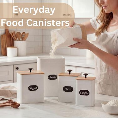 Набір контейнерів для зберігання PERFNIQUE для кухні - Набір із 4 предметів для зберігання кавового борошна, цукру та солі, контейнери для зберігання продуктів із герметичними кришками (білий)