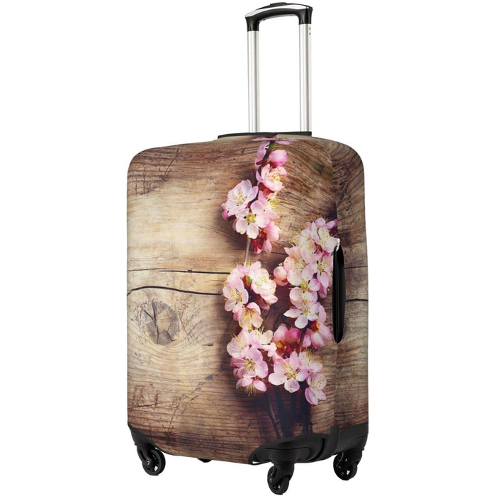 Чохол для валізи Квітучий пірїнок з принтом на деревяній текстурі, еластичний захист від подряпин та пилу, чорний, розмір 85 см