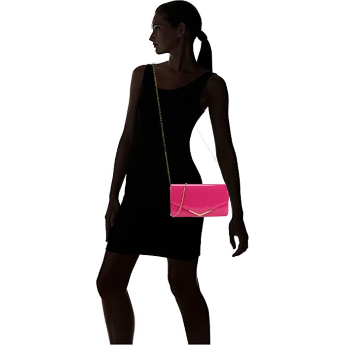 Сумка-клатч з лакованої шкіри, для нареченої, весілля, вечірки, святкової події, гаманець, сумка на ланцюжку, середнього розміру, фуксія, 9