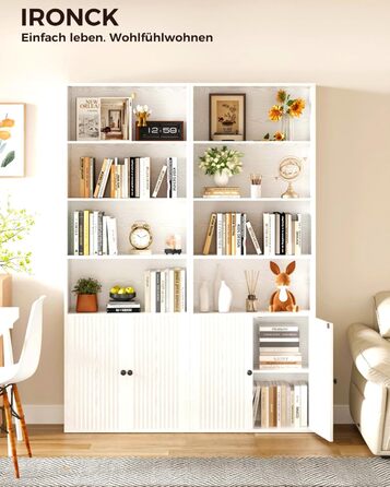 Книжкова шафа IRONCK з дверцятами, 6-ярусна полиця, висота 180 см, дерев&39яна окремостояча полиця, відкрита полиця для зберігання речей для кабінету, офісу, вітальні, спальні (біла)