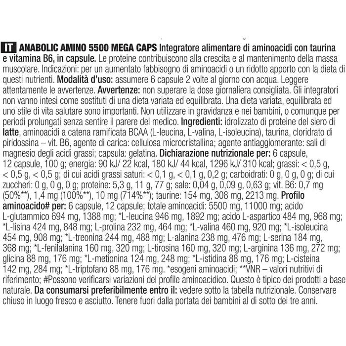 Високоякісна харчова добавка Olimp Nutrition BCAA 5500 Mega Caps з великою кількістю найважливіших амінокислот та білків, 400 капсул