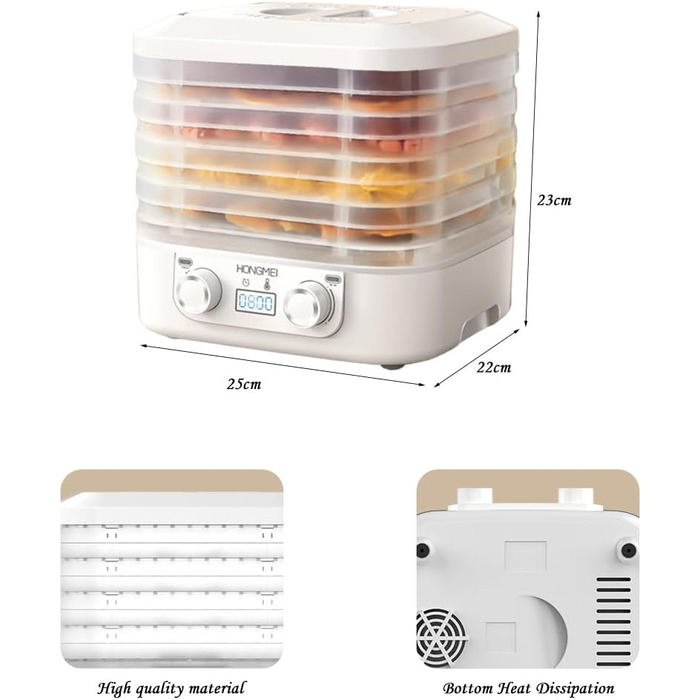 Дегідратор RANJIMA з 5 лотками для запасів, дегідратор для їжі Дегідратор з регулятором температури 3570C Таймер дегідратора Сушарка для харчових продуктів М'ясо Овочі Фрукти