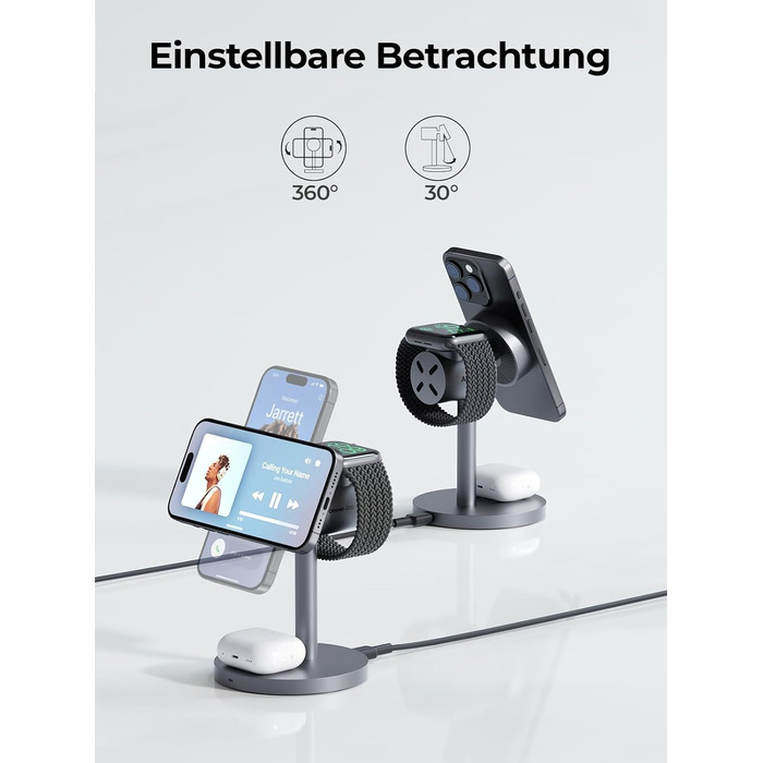 Зарядна станція AMEGAT для Apple Watch та iPhone, бездротовий зарядний пристрій MagSafe 3 в 1 15 Вт, включаючи 30 Вт зарядний прис