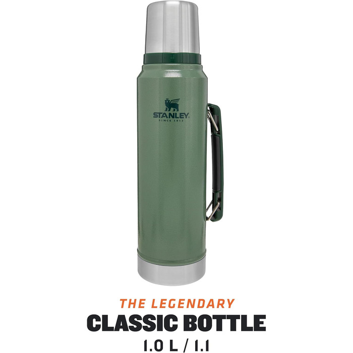 Термос Stanley Classic Legendary 1 л - Термос зберігає гарячу або холодну воду протягом 24 годин - Термос з нержавіючої сталі - Без BPA - Можна мити в посудомийній машині - Зелений Hammertone