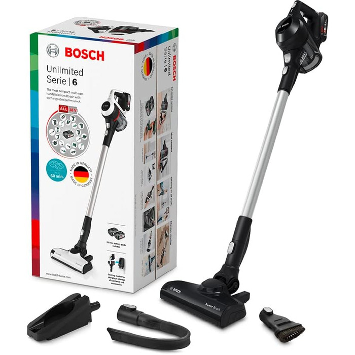 Акумуляторний багатофункціональний пилосос BOSCH BBS611BSC, чорний вбудований ручний пилосос, 2 швидкості, до 30 хв роботи